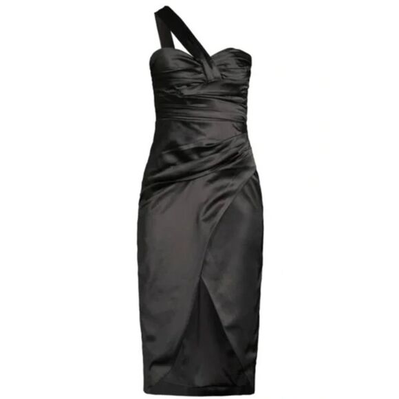 NWT Bardot veda draped satin midi black dress Women's Size S US 4 - Picture 3 of 14